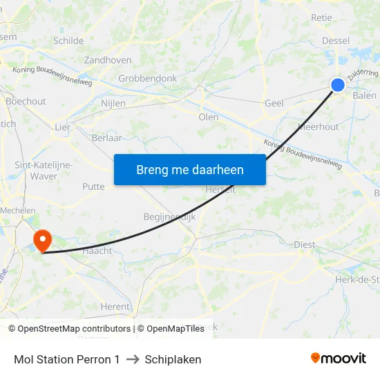 Mol Station Perron 1 to Schiplaken map