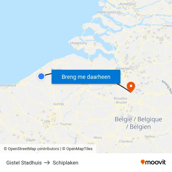 Gistel Stadhuis to Schiplaken map