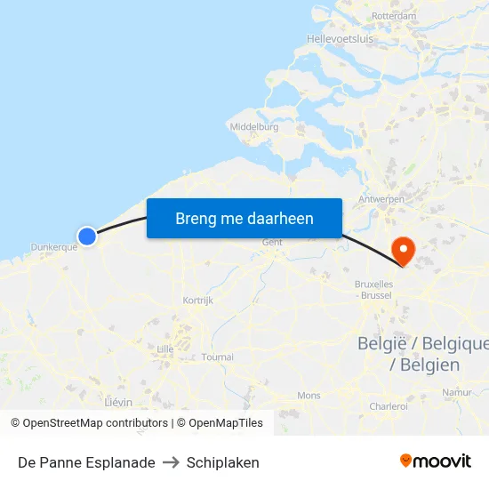 De Panne Esplanade to Schiplaken map