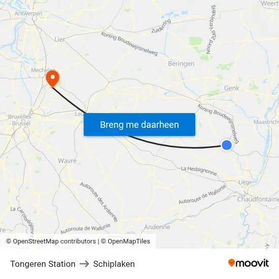Tongeren Station to Schiplaken map