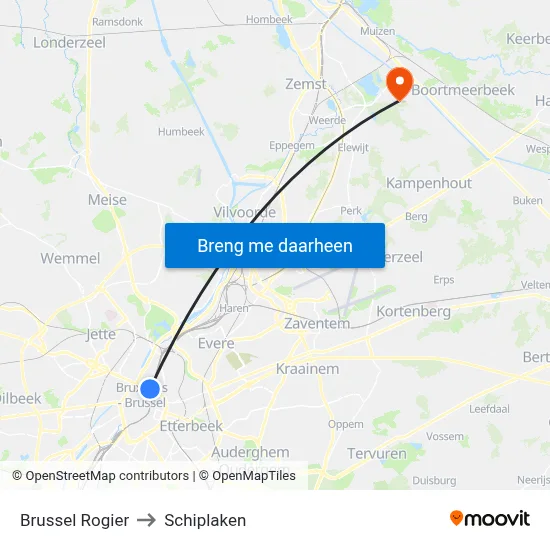 Brussel Rogier to Schiplaken map