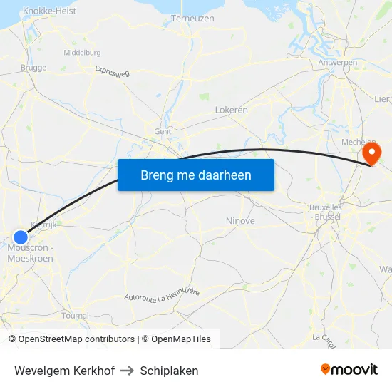 Wevelgem Kerkhof to Schiplaken map