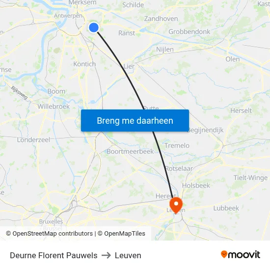 Deurne Florent Pauwels to Leuven map