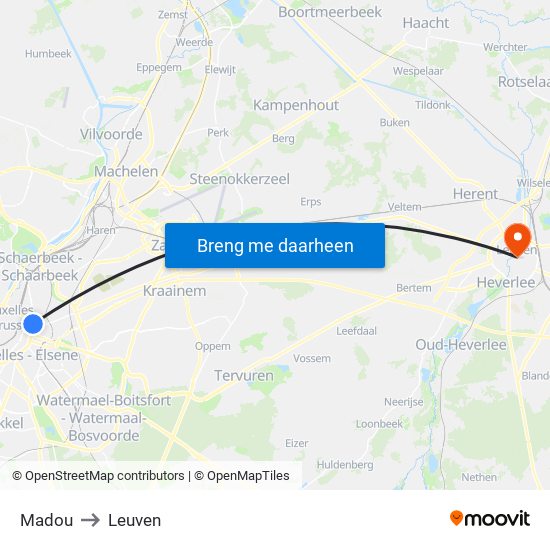 Madou to Leuven map