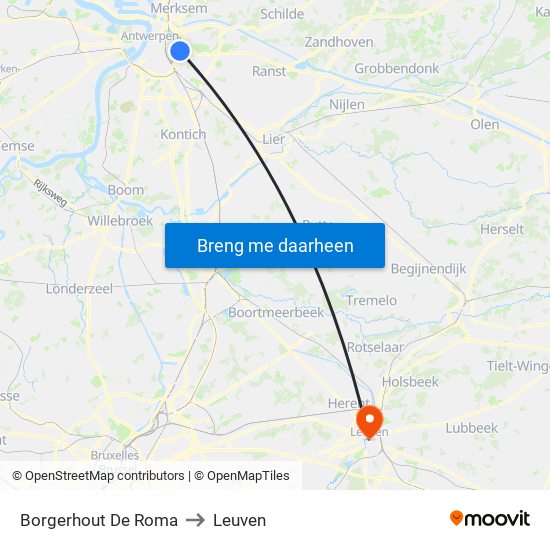 Borgerhout De Roma to Leuven map