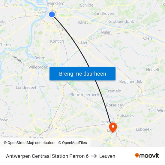 Antwerpen Centraal Station Perron 6 to Leuven map