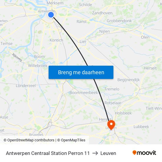 Antwerpen Centraal Station Perron 11 to Leuven map