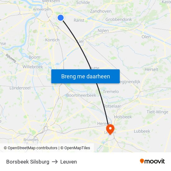 Borsbeek Silsburg to Leuven map