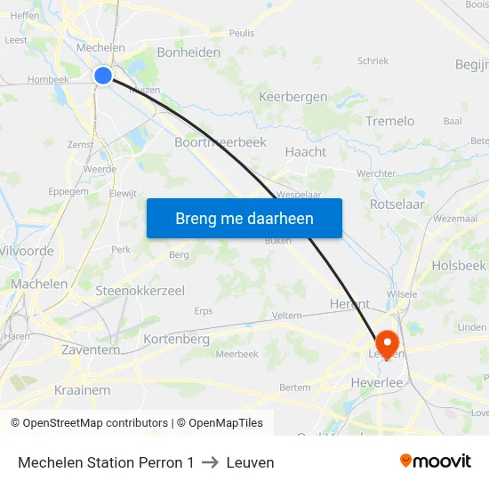 Mechelen Station Perron 1 to Leuven map