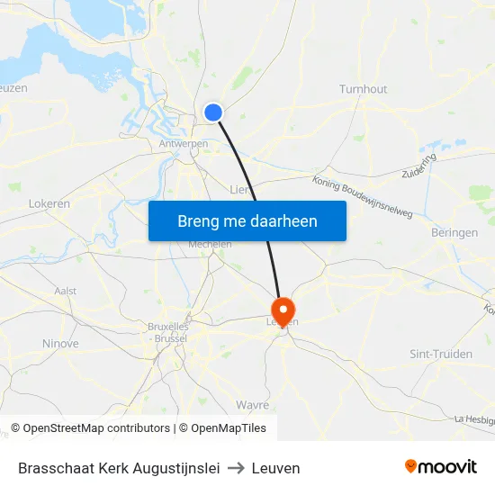 Brasschaat Kerk Augustijnslei to Leuven map