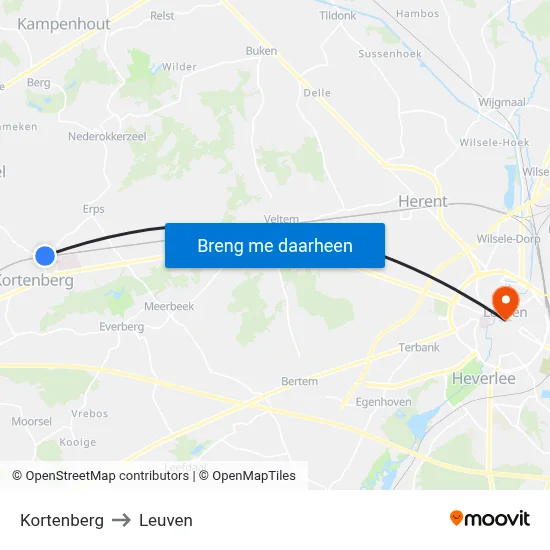 Kortenberg to Leuven map