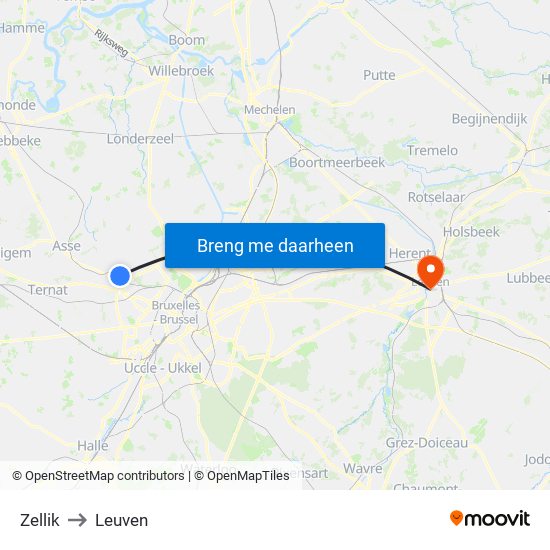 Zellik to Leuven map