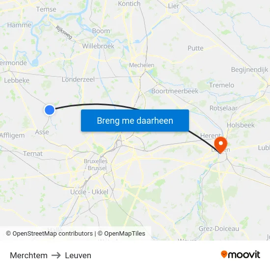 Merchtem to Leuven map