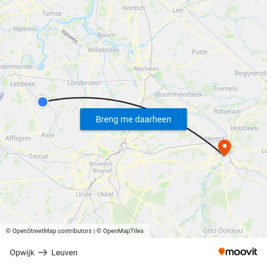 Opwijk to Leuven map