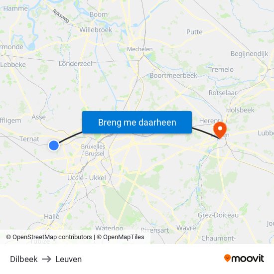 Dilbeek to Leuven map