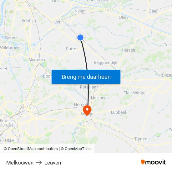 Melkouwen to Leuven map