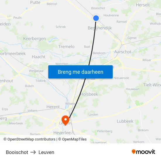 Booischot to Leuven map