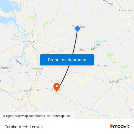 Turnhout to Leuven map