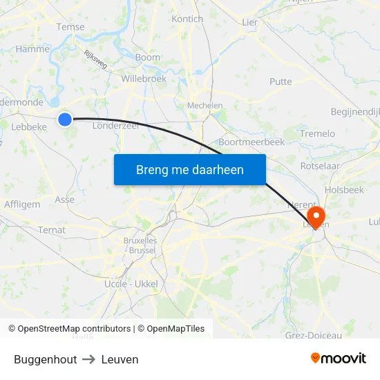 Buggenhout to Leuven map