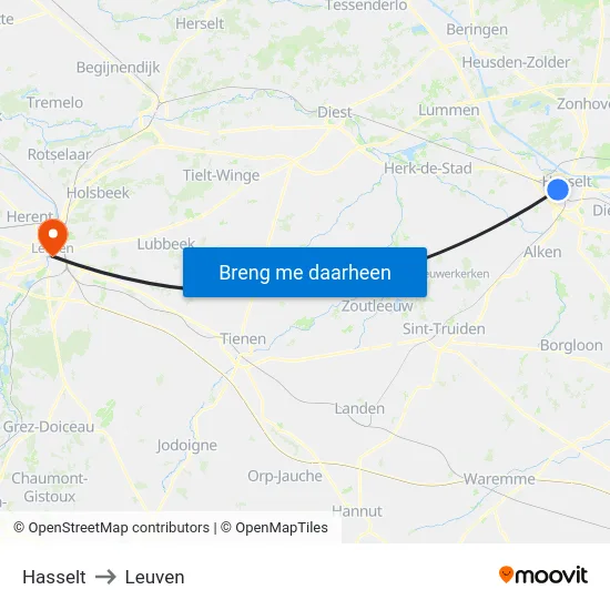 Hasselt to Leuven map