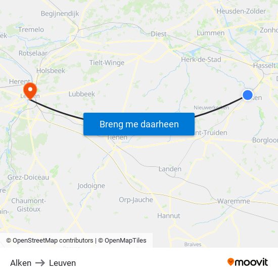 Alken to Leuven map