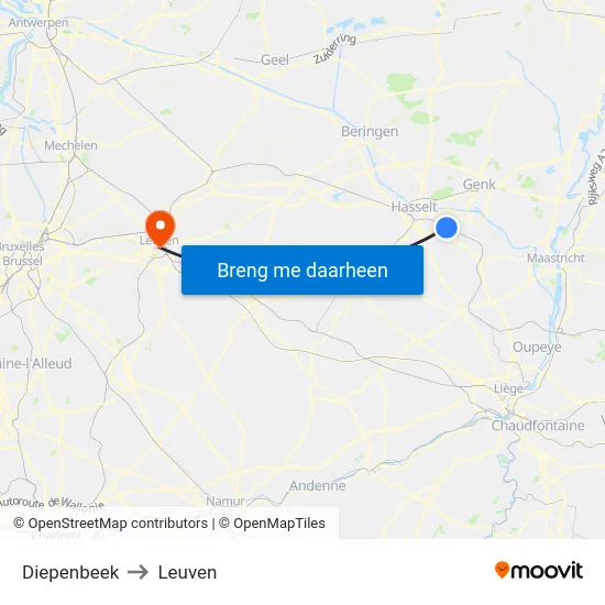 Diepenbeek to Leuven map