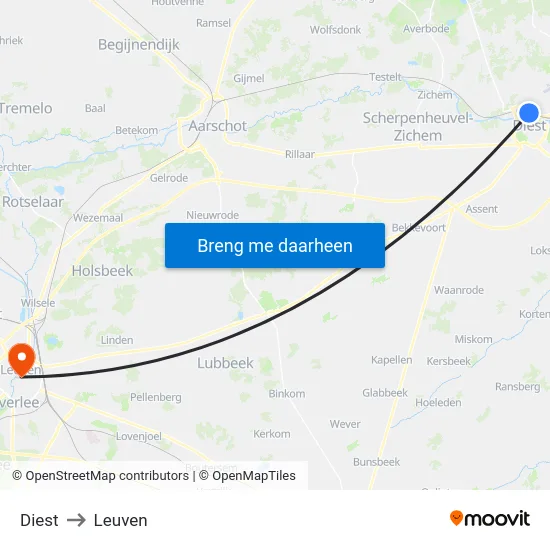 Diest to Leuven map