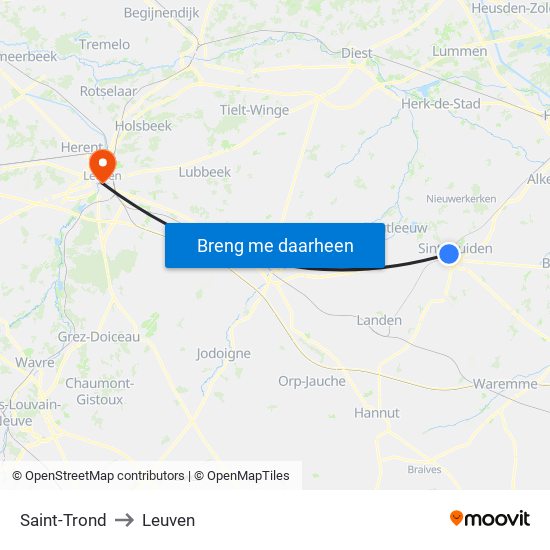 Saint-Trond to Leuven map