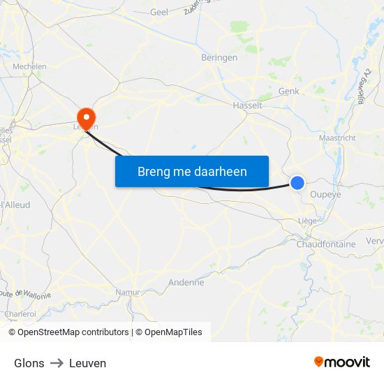 Glons to Leuven map