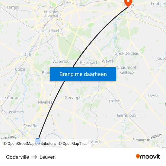 Godarville to Leuven map