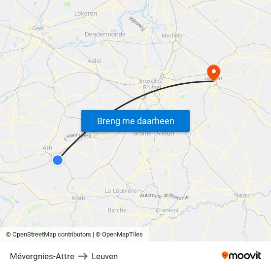 Mévergnies-Attre to Leuven map
