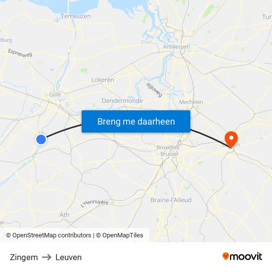 Zingem to Leuven map