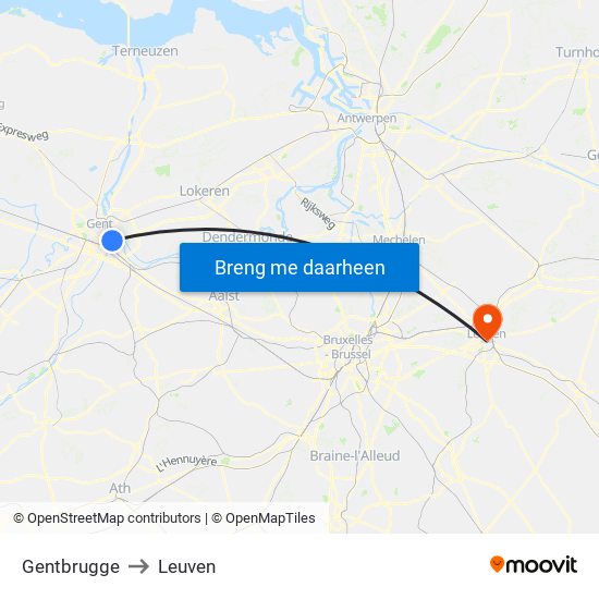 Gentbrugge to Leuven map