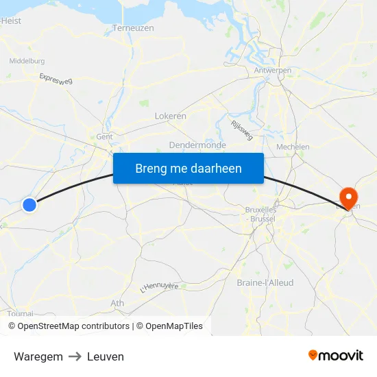Waregem to Leuven map
