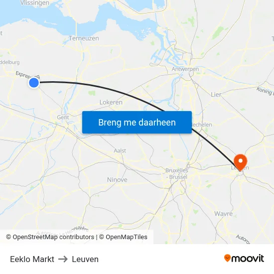 Eeklo Markt to Leuven map