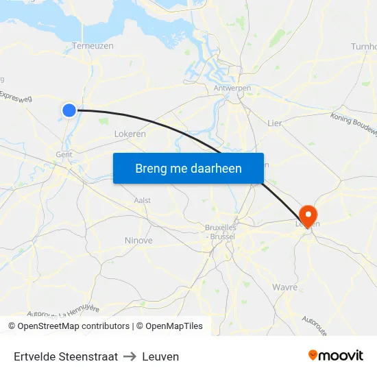 Ertvelde Steenstraat to Leuven map