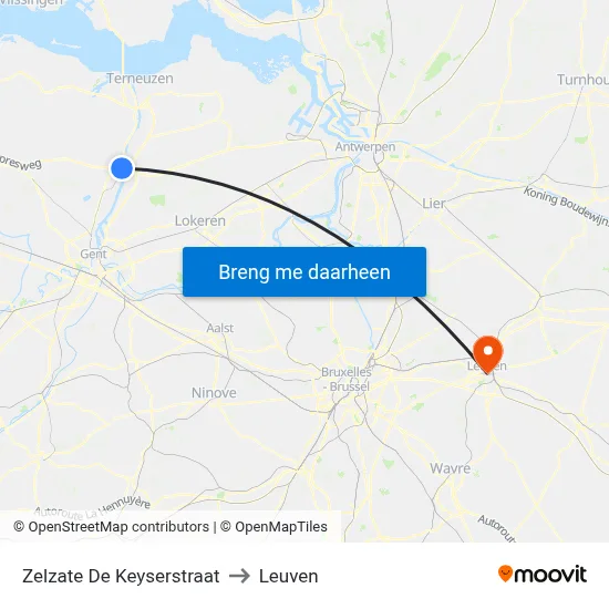 Zelzate De Keyserstraat to Leuven map
