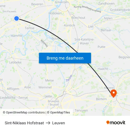 Sint-Niklaas Hofstraat to Leuven map