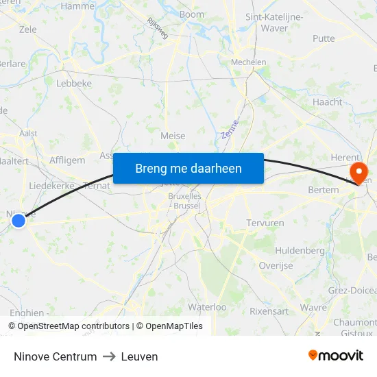 Ninove Centrum to Leuven map