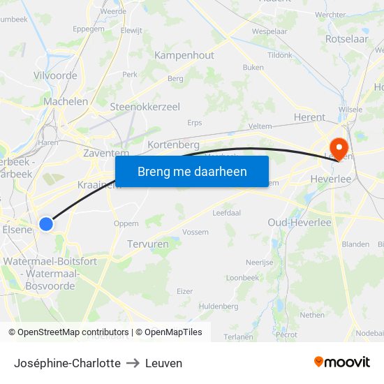 Joséphine-Charlotte to Leuven map