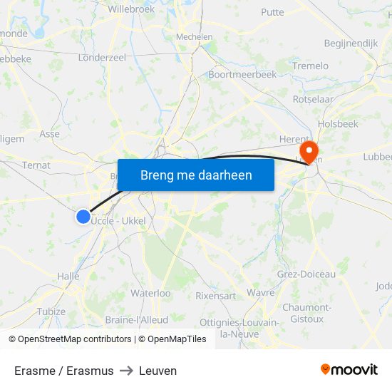 Erasme / Erasmus to Leuven map