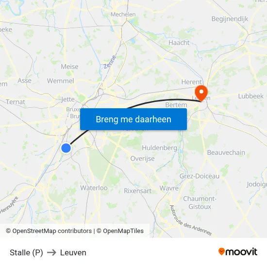Stalle (P) to Leuven map