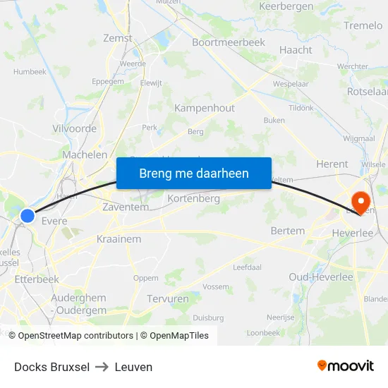 Docks Bruxsel to Leuven map