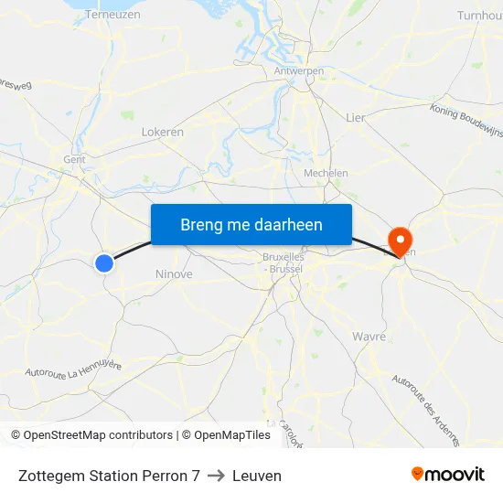 Zottegem Station Perron 7 to Leuven map