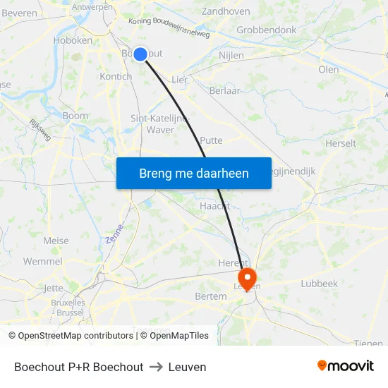 Boechout P+R Boechout to Leuven map