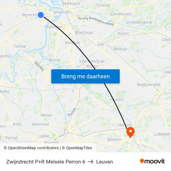 Zwijndrecht P+R Melsele Perron 6 to Leuven map