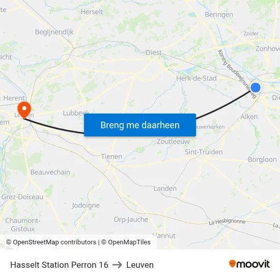 Hasselt Station Perron 16 to Leuven map