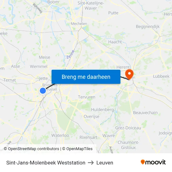Sint-Jans-Molenbeek Weststation to Leuven map