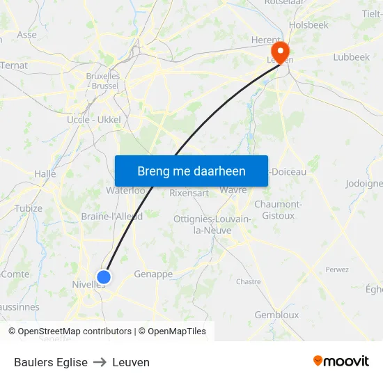 Baulers Eglise to Leuven map