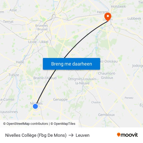 Nivelles Collège (Fbg De Mons) to Leuven map